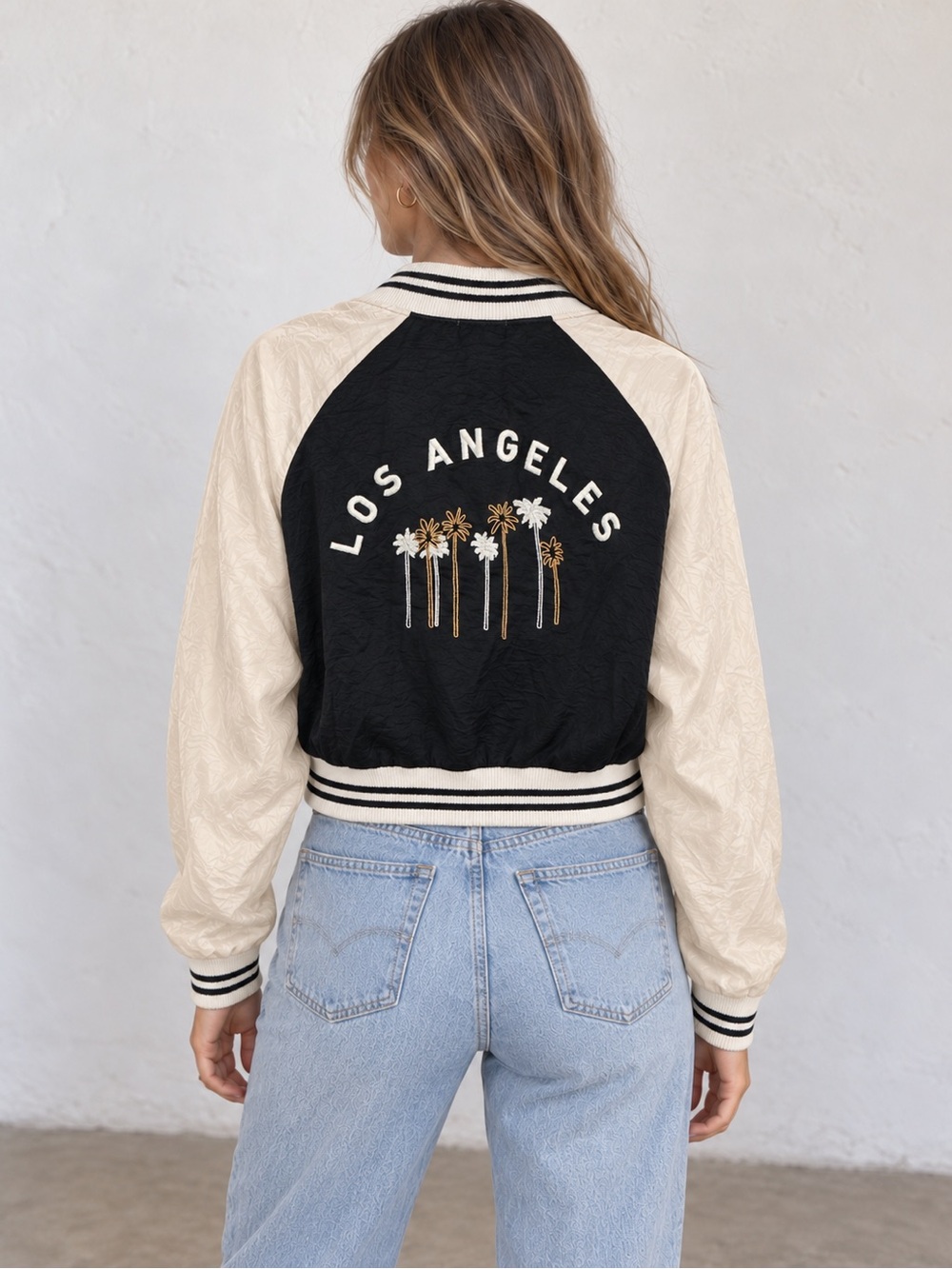 About A Girl Los Angeles Embroidered Jacket XL Black Cream